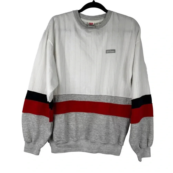 Vtg Wilson LS Sweater Shirt Mens Large Colorblock‎ Striped Crewneck Retro 90s - Picture 1 of 9